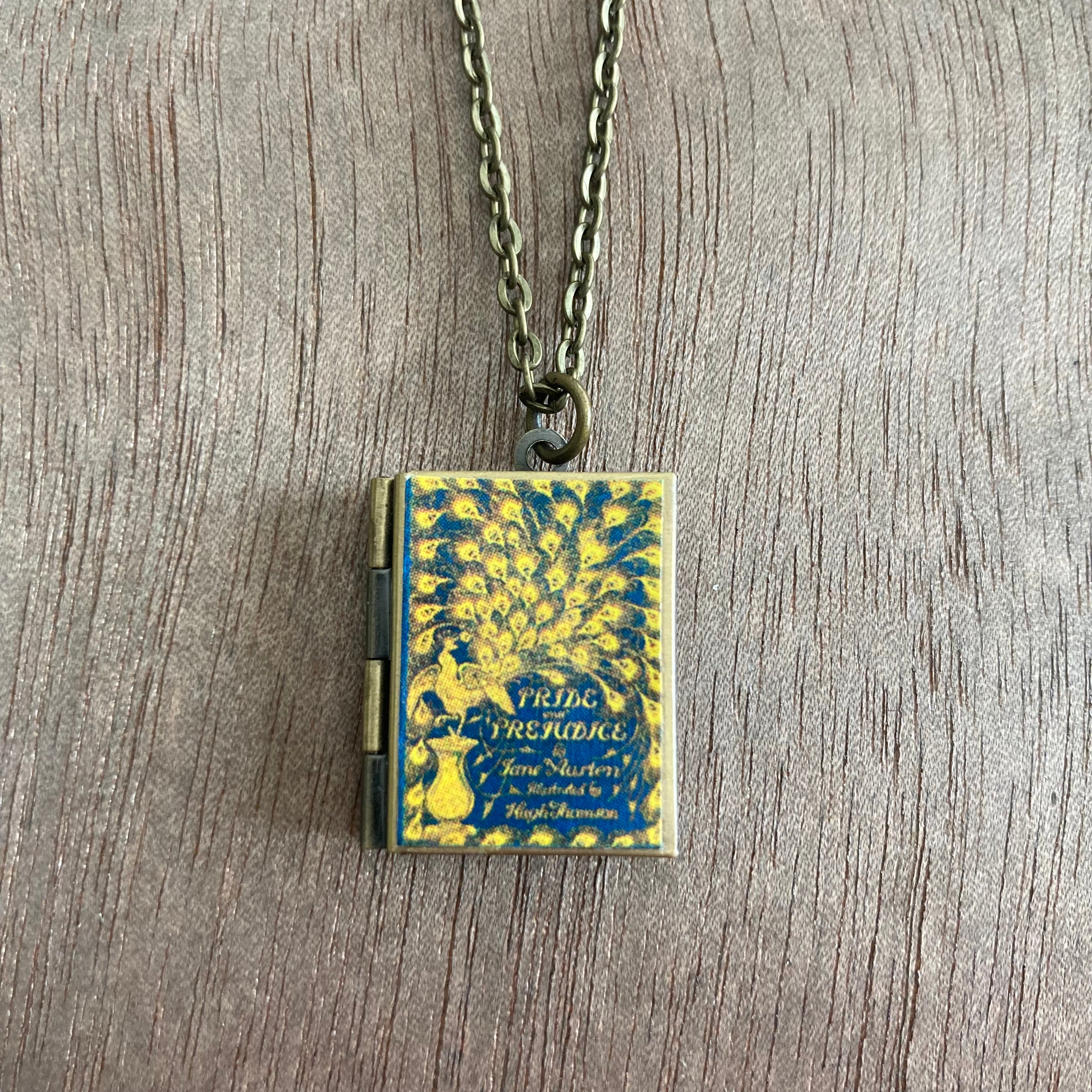 Pride and Prejudice Storybook Locket Necklace- Vintage Peacock