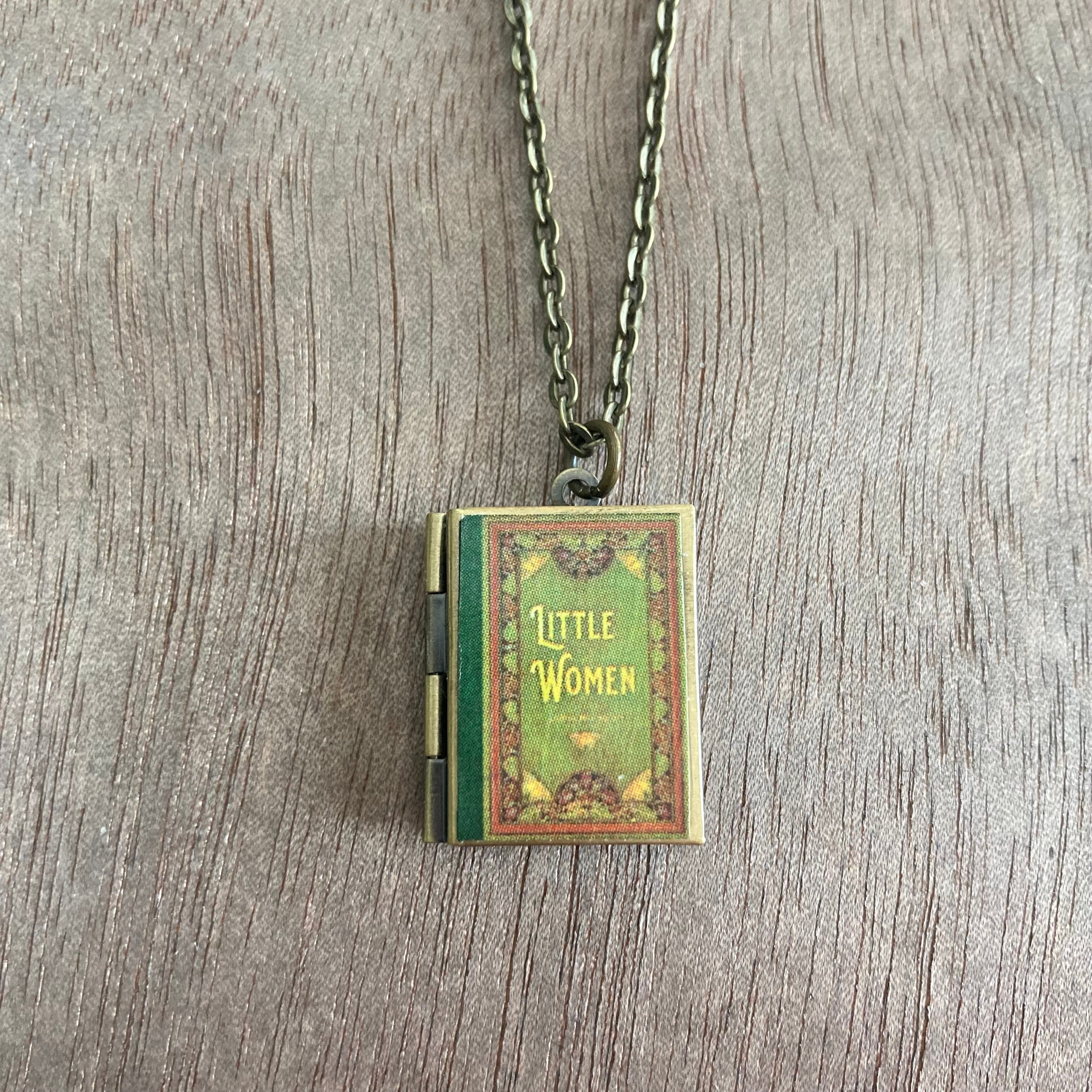 Little Women Storybook Locket Necklace- Green Filagree