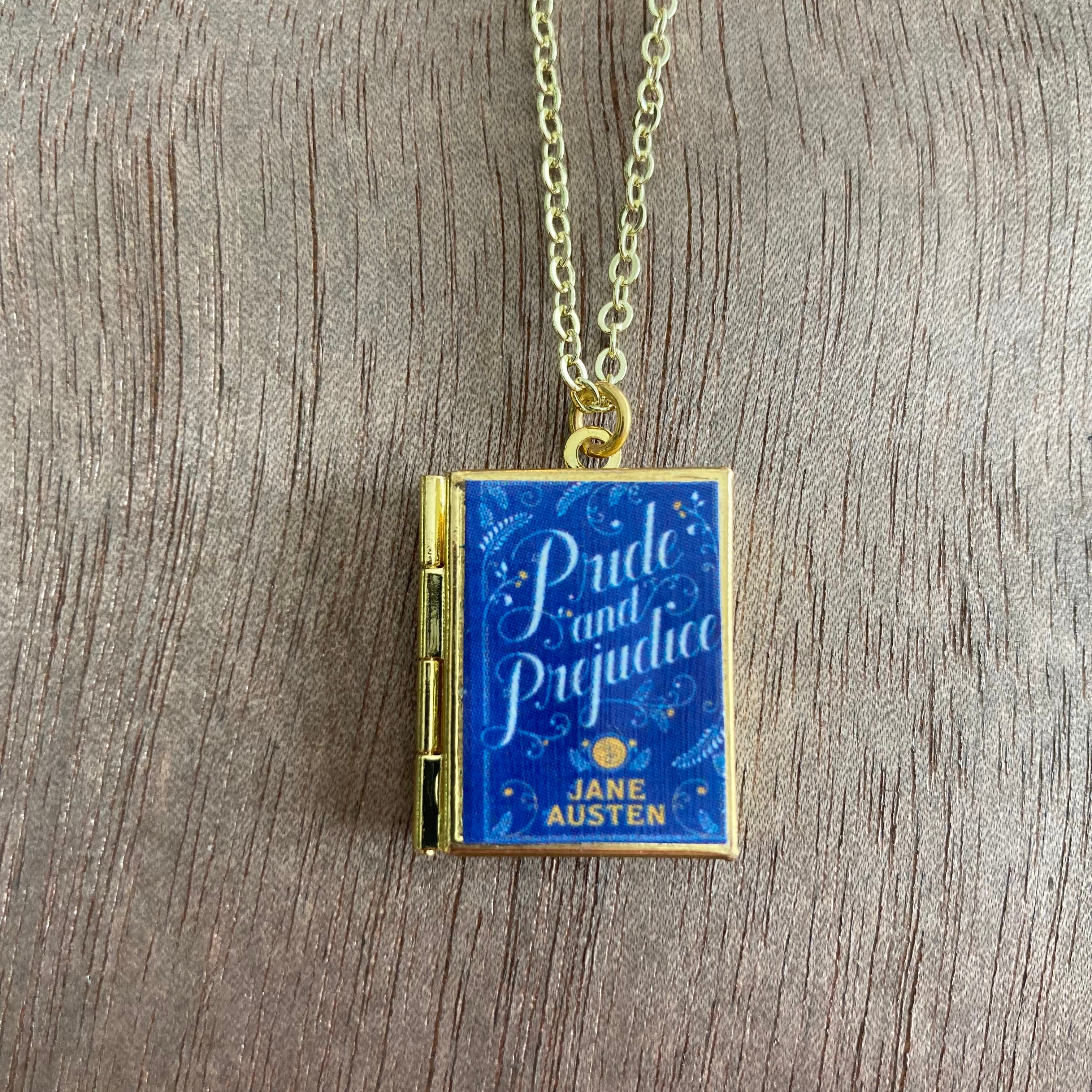 Pride and Prejudice Storybook Locket Necklace- Blue Filagree