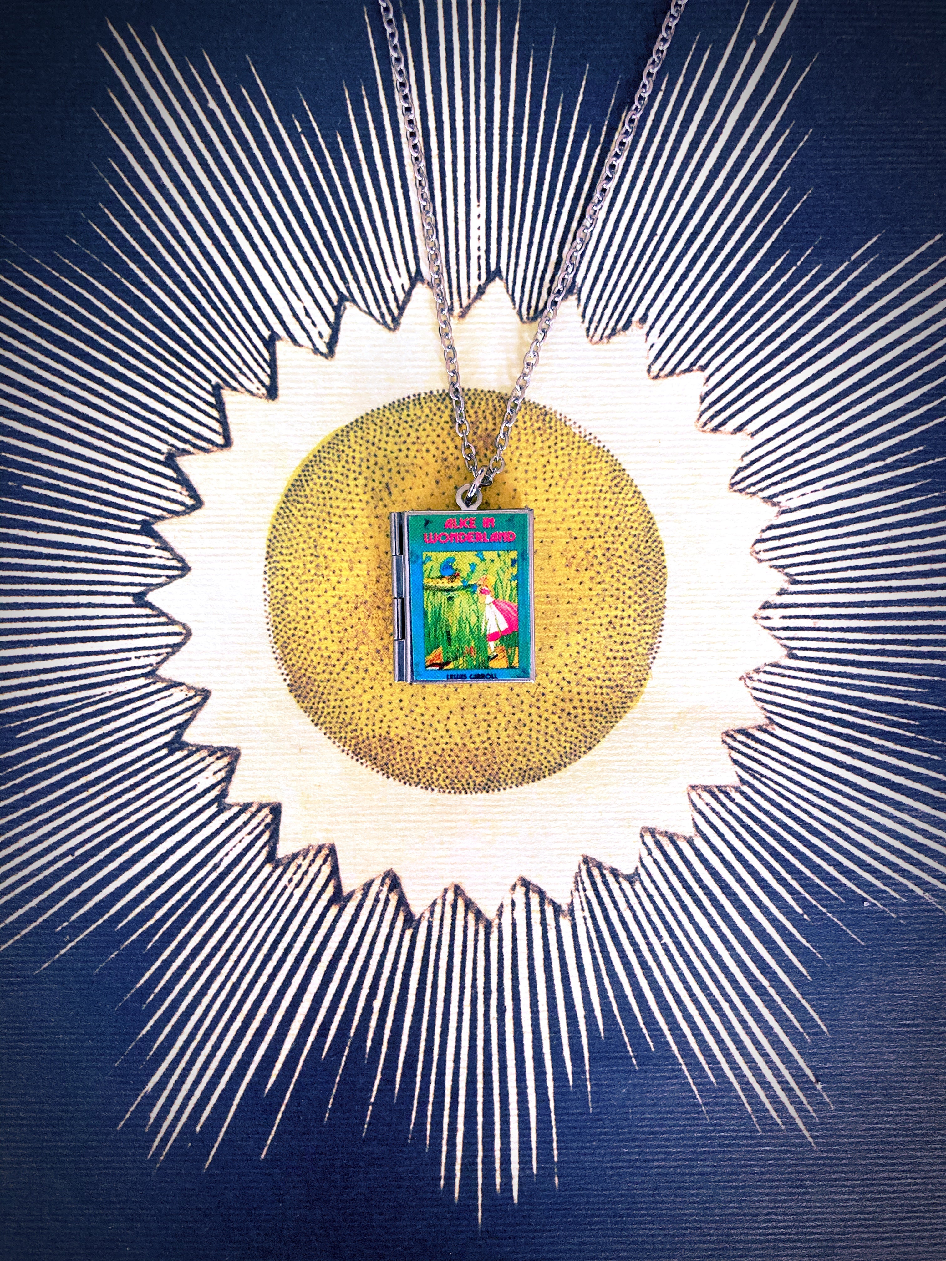 Alice In Wonderland Storybook Locket Necklace- Blue Caterpillar