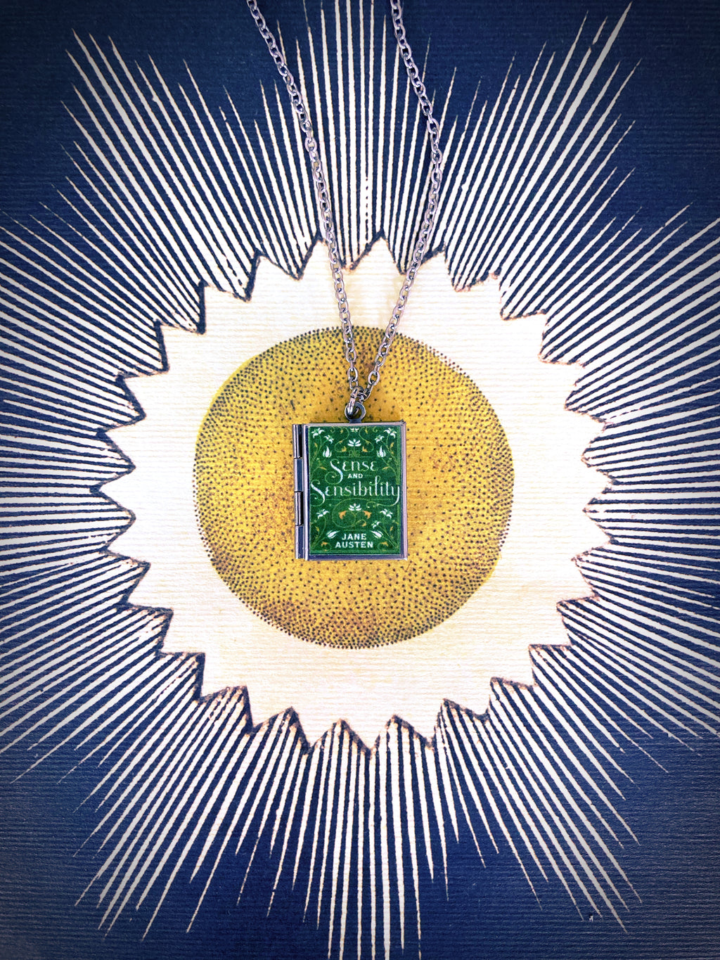 Sense and Sensibility Storybook Locket Necklace- Light Green Filagree