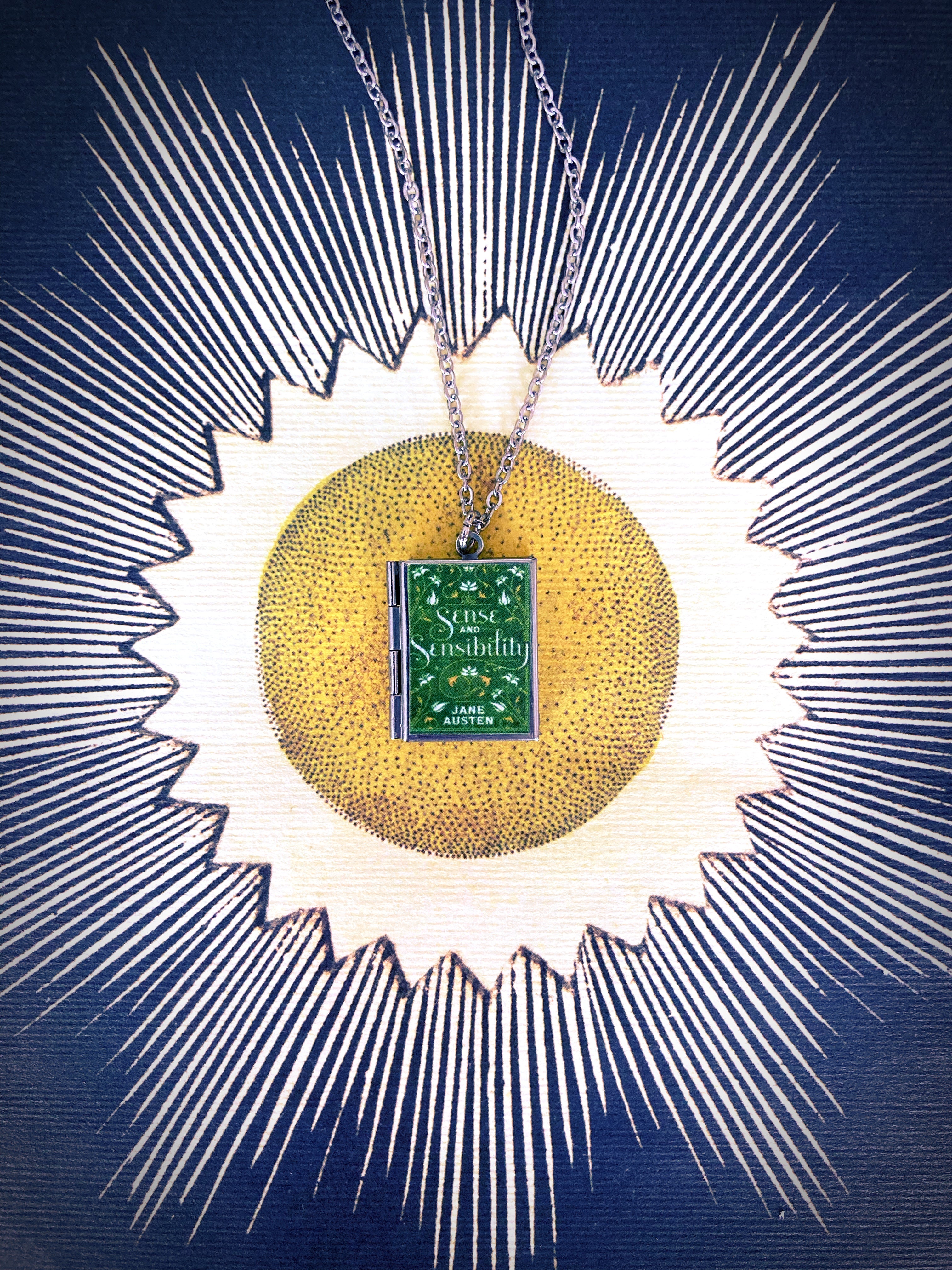 Sense and Sensibility Storybook Locket Necklace- Light Green Filagree