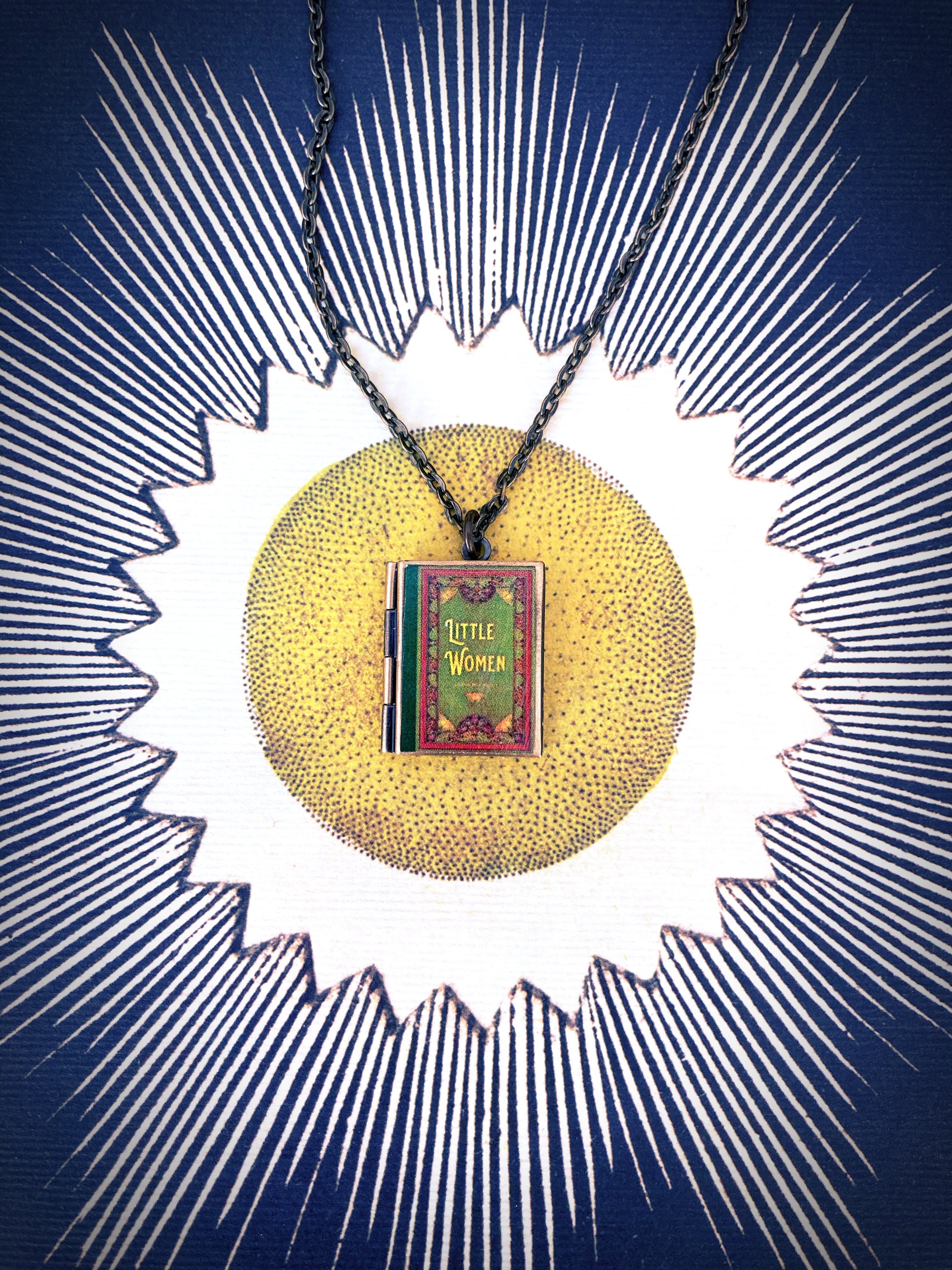 Little Women Storybook Locket Necklace- Green Filagree