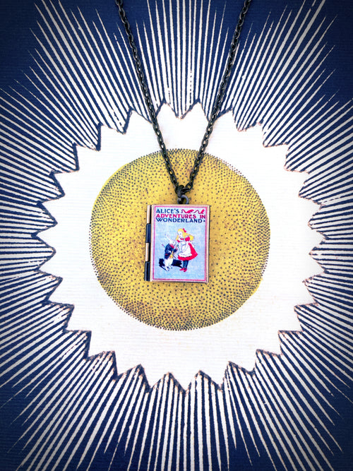 B Rabbit Image Marshal Alice In Wonderland Storybook Locket Necklace- Gray with Rabbit ...