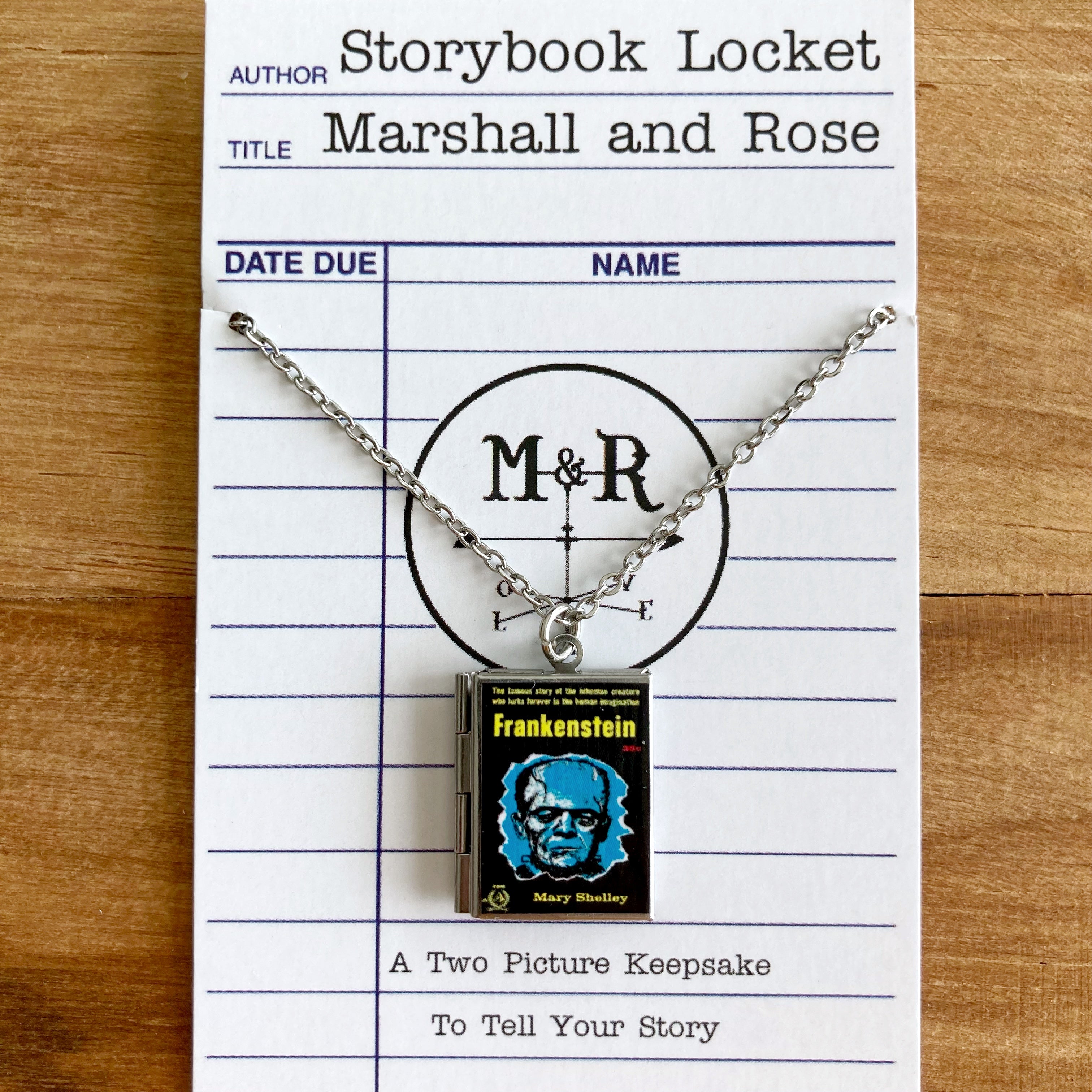 Frankenstein Storybook Locket Necklace- Blue Potrait