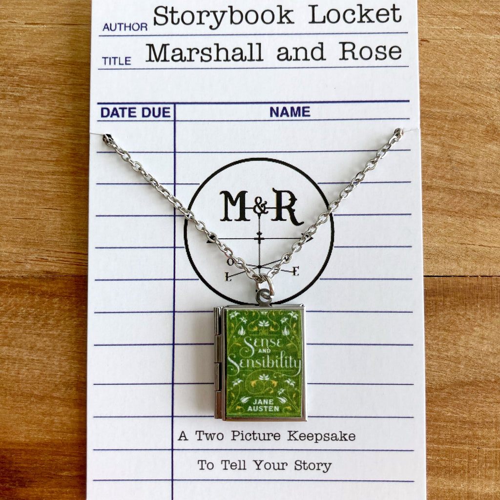 Sense and Sensibility Storybook Locket Necklace- Light Green Filagree