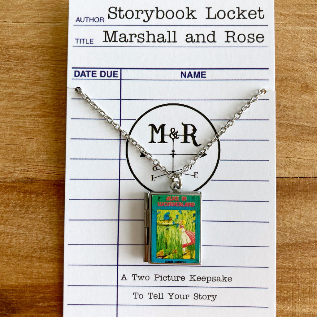 Alice In Wonderland Storybook Locket Necklace- Blue Caterpillar