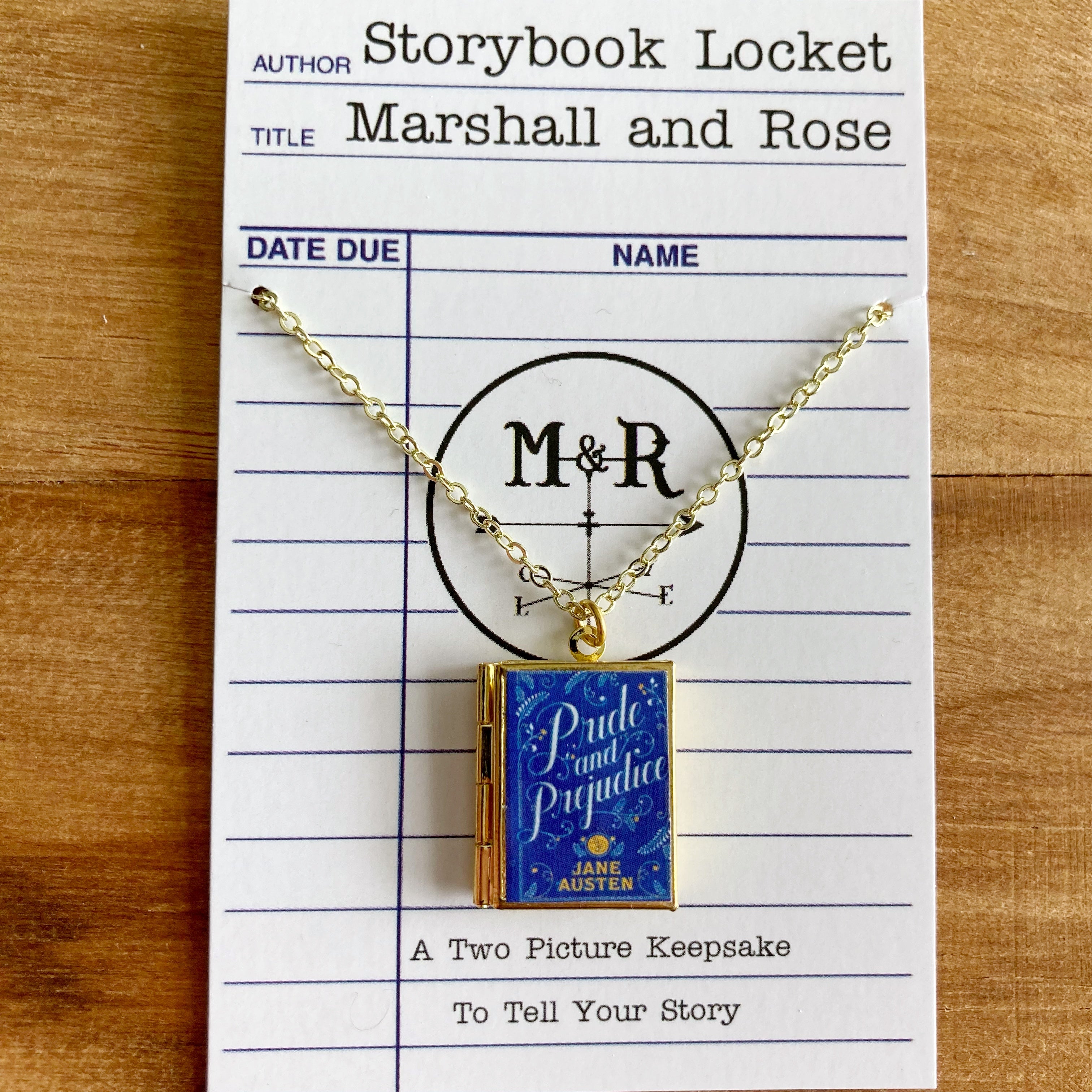 Pride and Prejudice Storybook Locket Necklace- Blue Filagree
