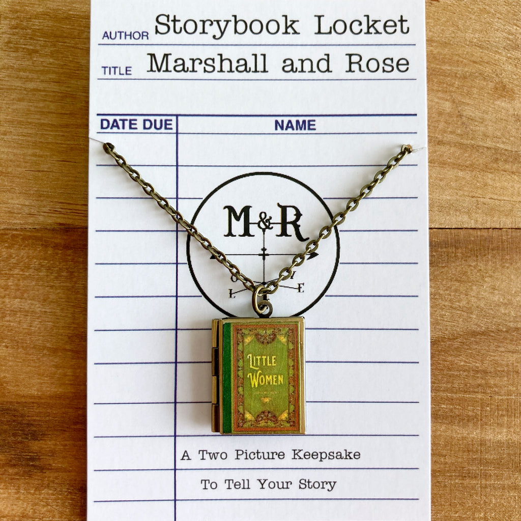 Little Women Storybook Locket Necklace- Green Filagree