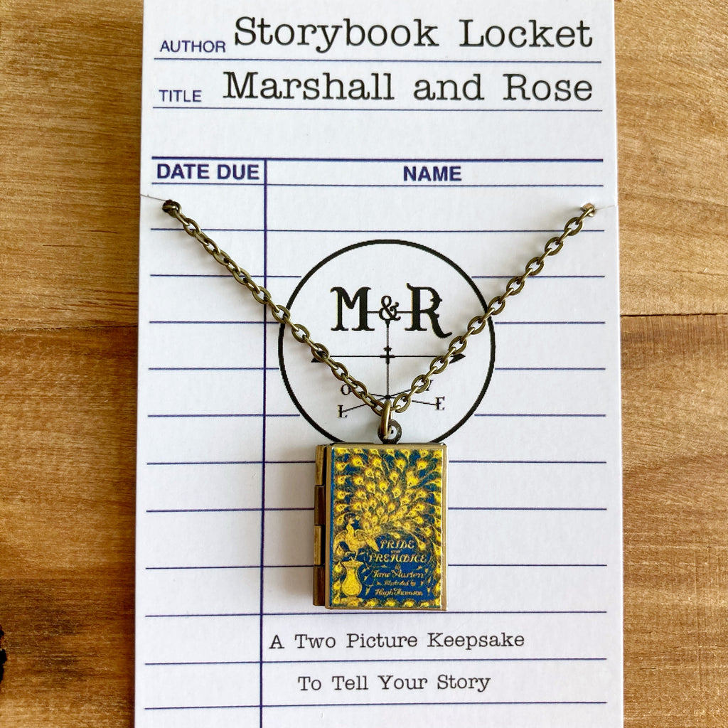 Pride and Prejudice Storybook Locket Necklace- Vintage Peacock