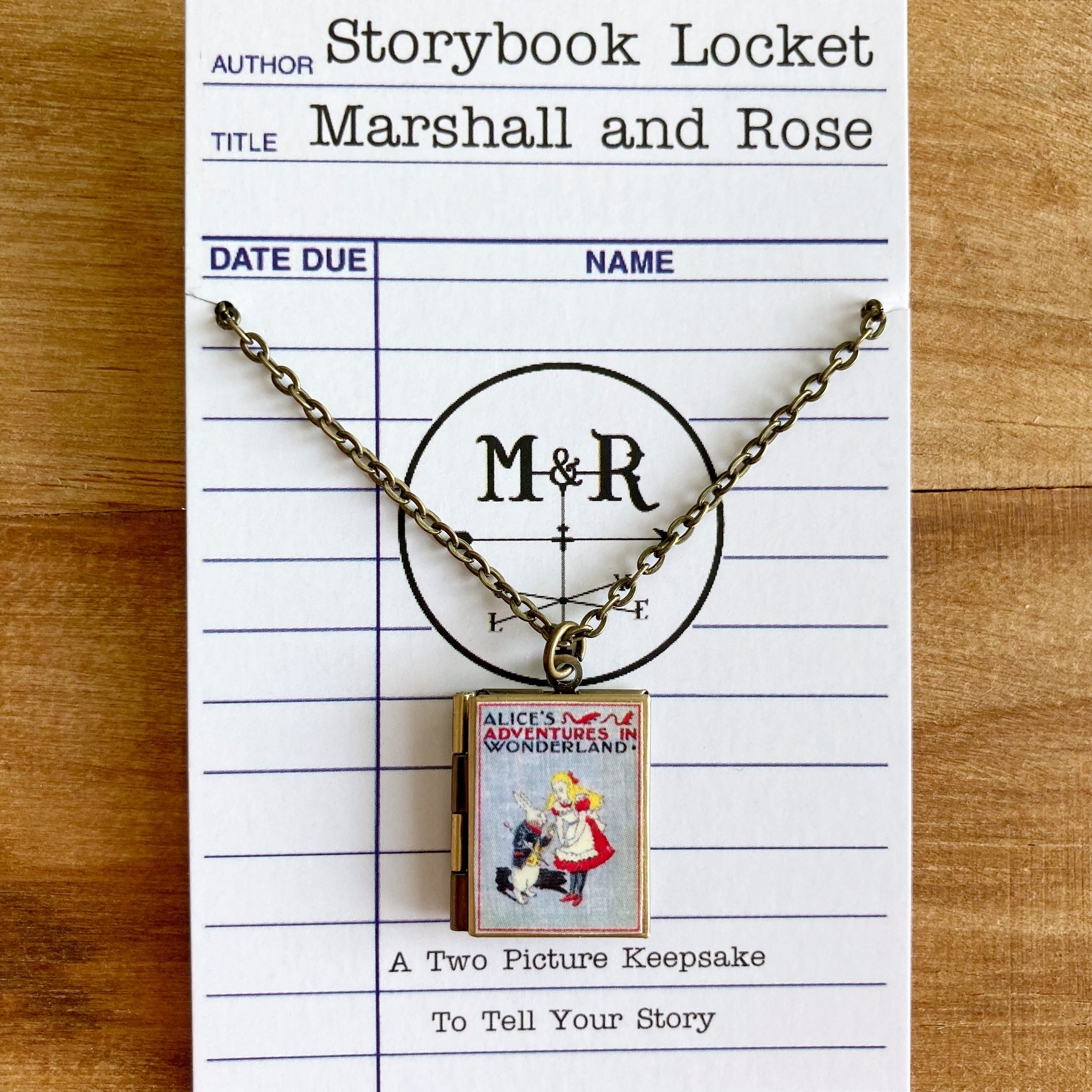 Alice In Wonderland Storybook Locket Necklace- Gray with Rabbit