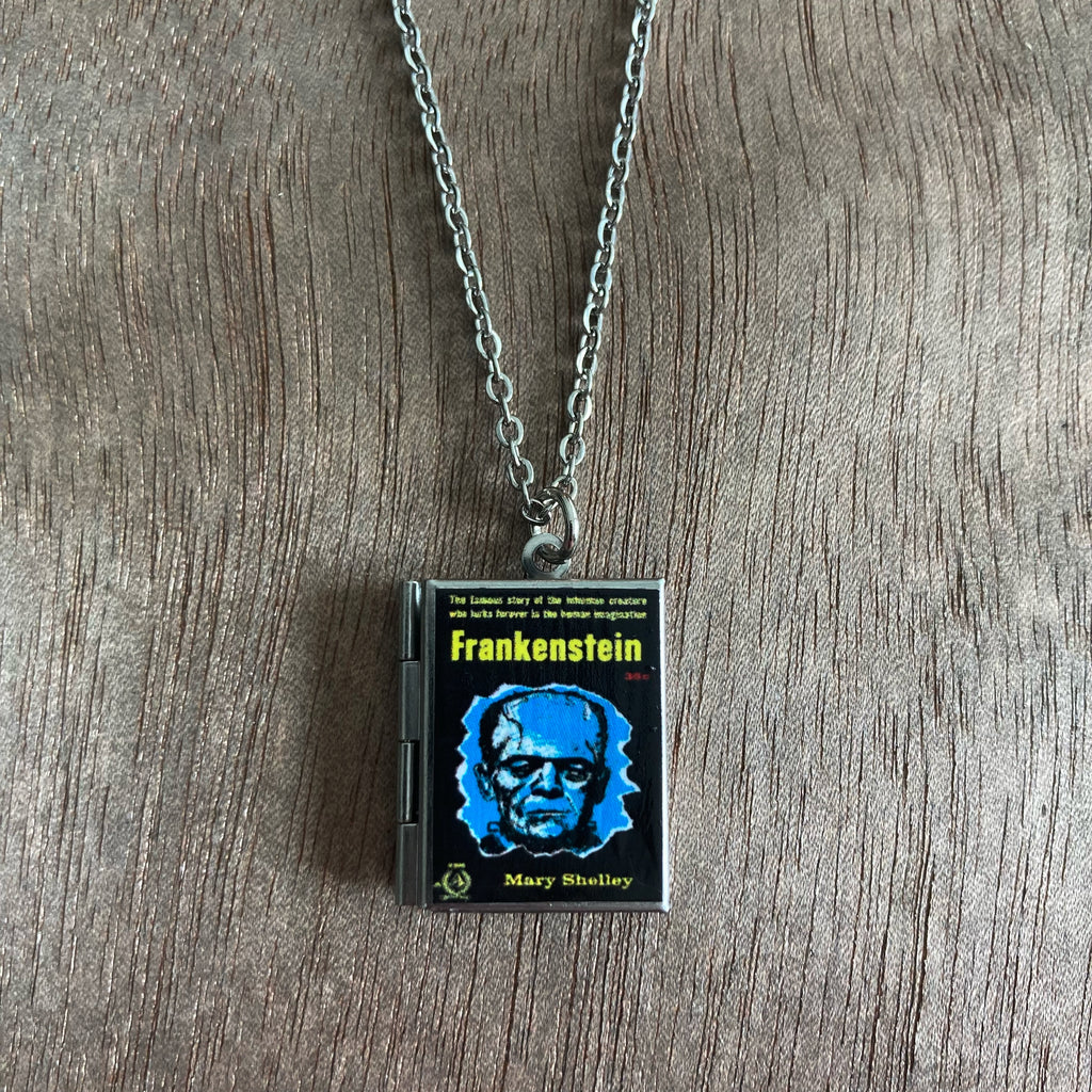 Frankenstein Storybook Locket Necklace- Blue Potrait