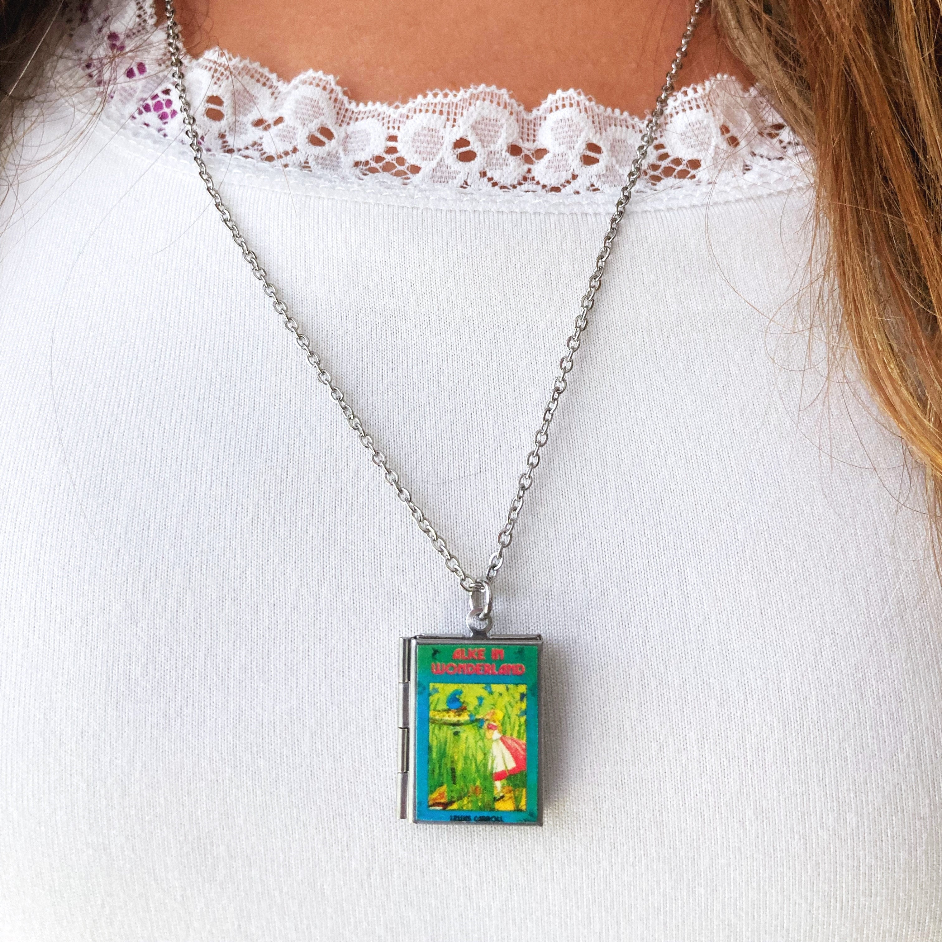 Alice In Wonderland Storybook Locket Necklace- Blue Caterpillar
