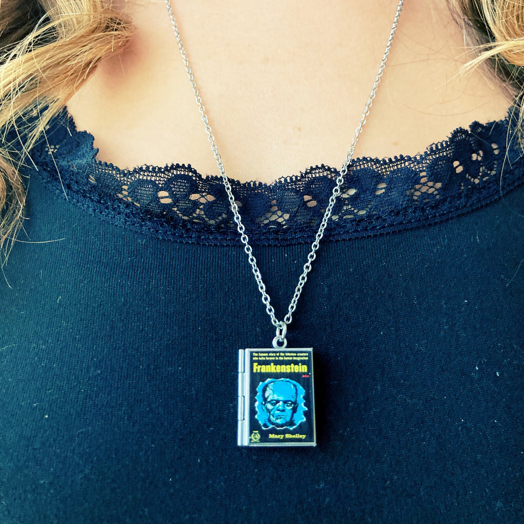 Frankenstein Storybook Locket Necklace- Blue Potrait