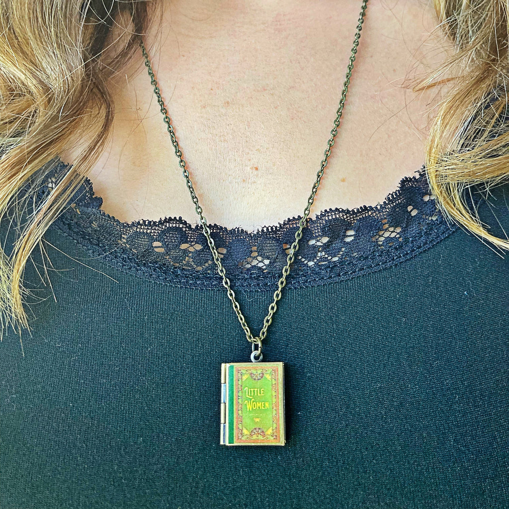 Little Women Storybook Locket Necklace- Green Filagree