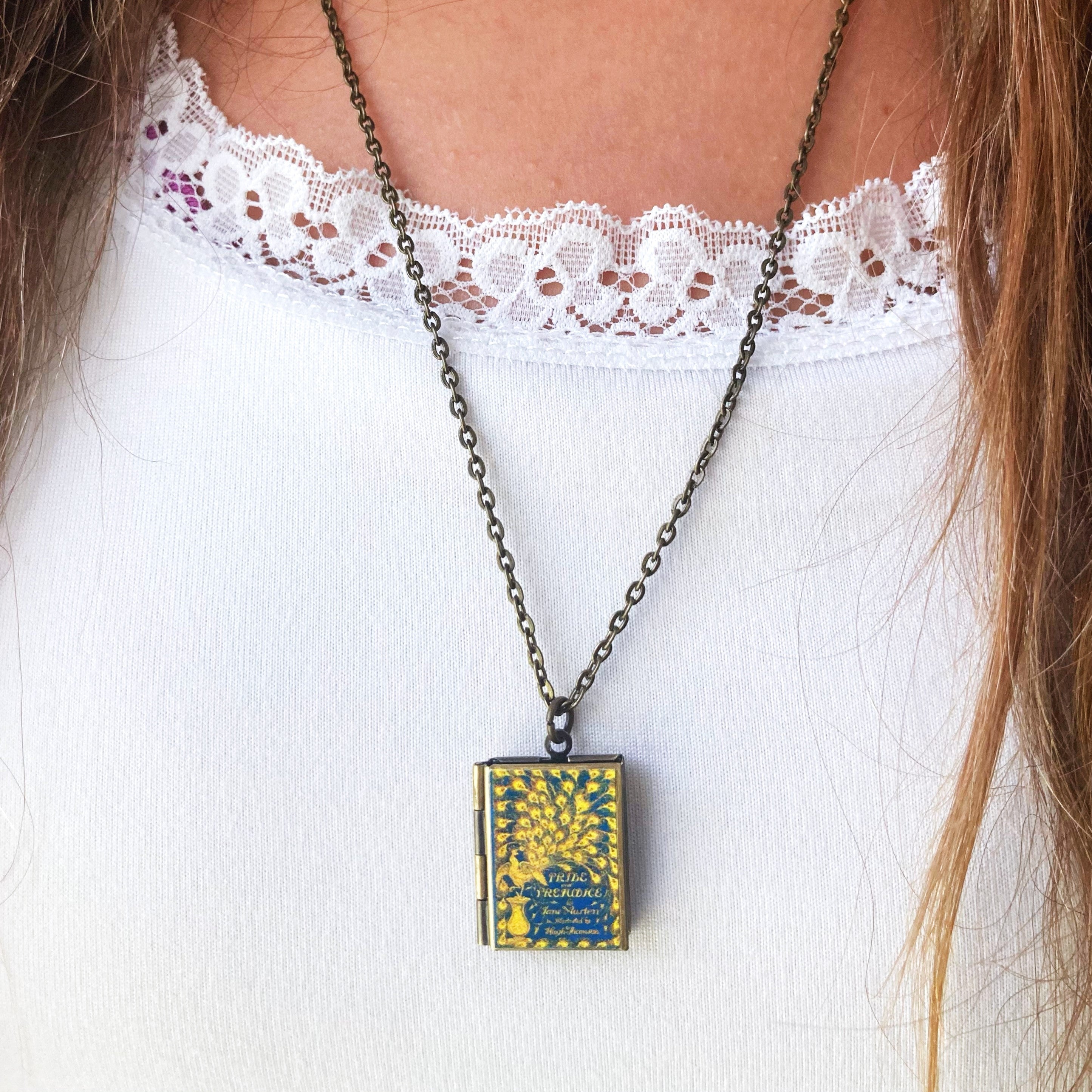Pride and Prejudice Storybook Locket Necklace- Vintage Peacock